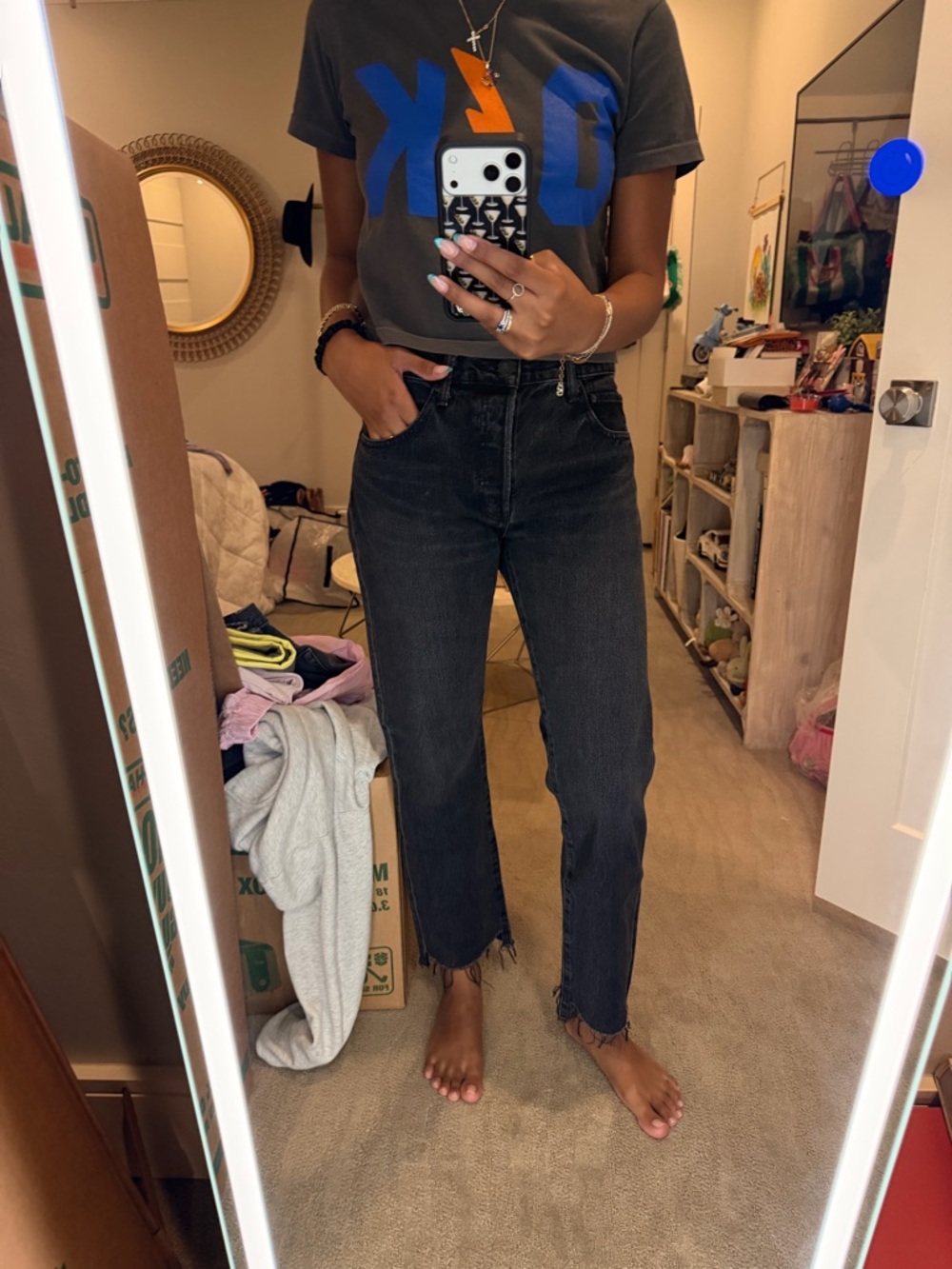 Moussy Black Washed Straight Leg Jeans